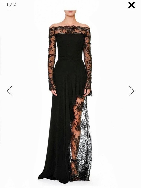 Alexander McQueen Dresses & Skirts - Alexander McQueen Off-the-Shoulder Lace Illusion High-Low Gown Black